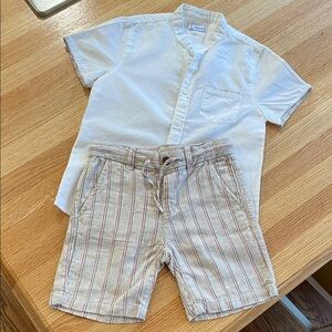 Mayoral Size 5 White Button-Up Shirt and Striped Shorts Set